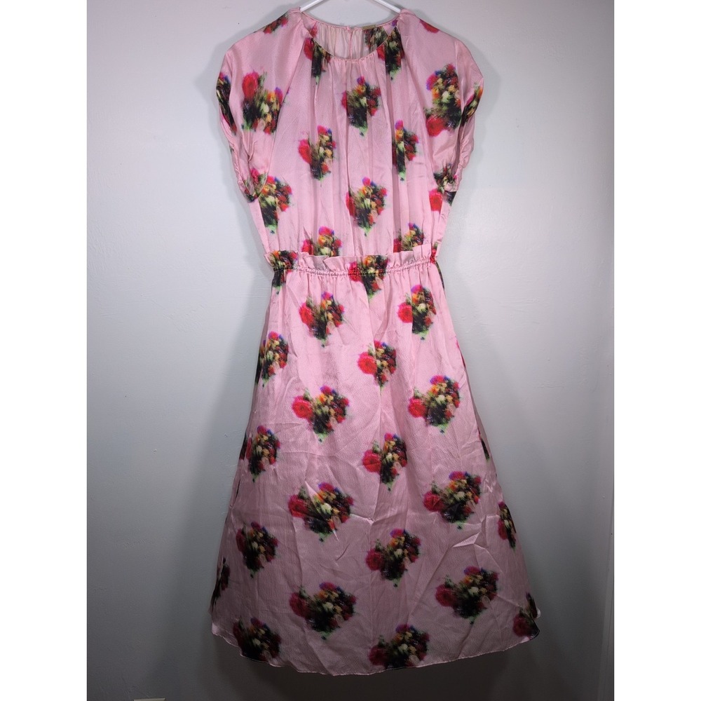 Adam Lippes Ruffle Floral Dress Pink Silk Midi US 0 A-Line
